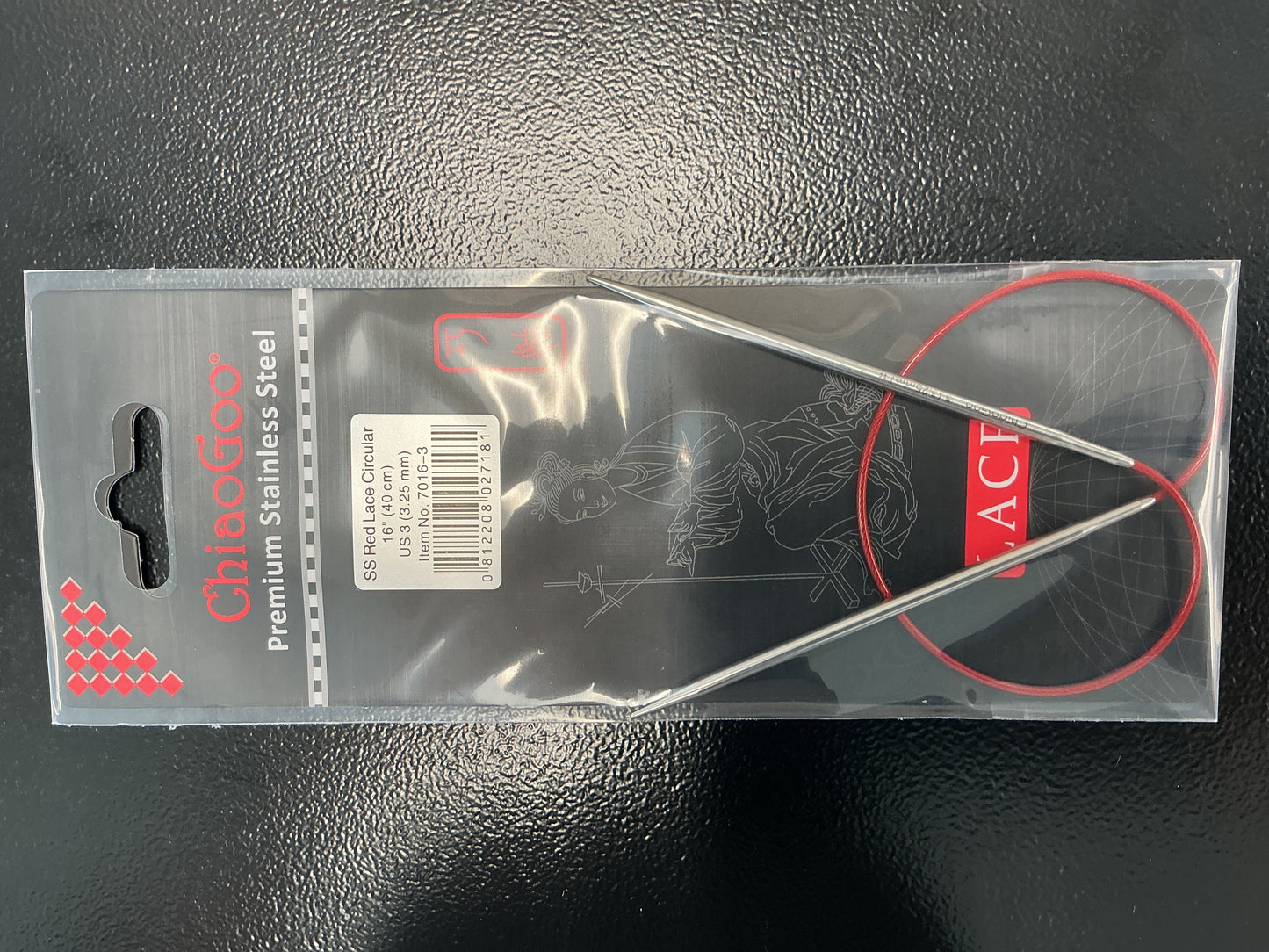 ChiaGoo red lace 16”, US 3 circular needle