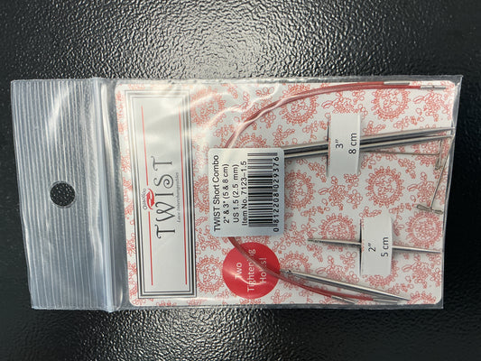 Twist Short Combo 2” & 3” needles, US 1.5, 5” & 6” cables