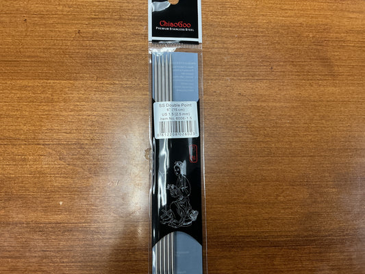 ChiaoGoo SS Double Point 6” US 1.5