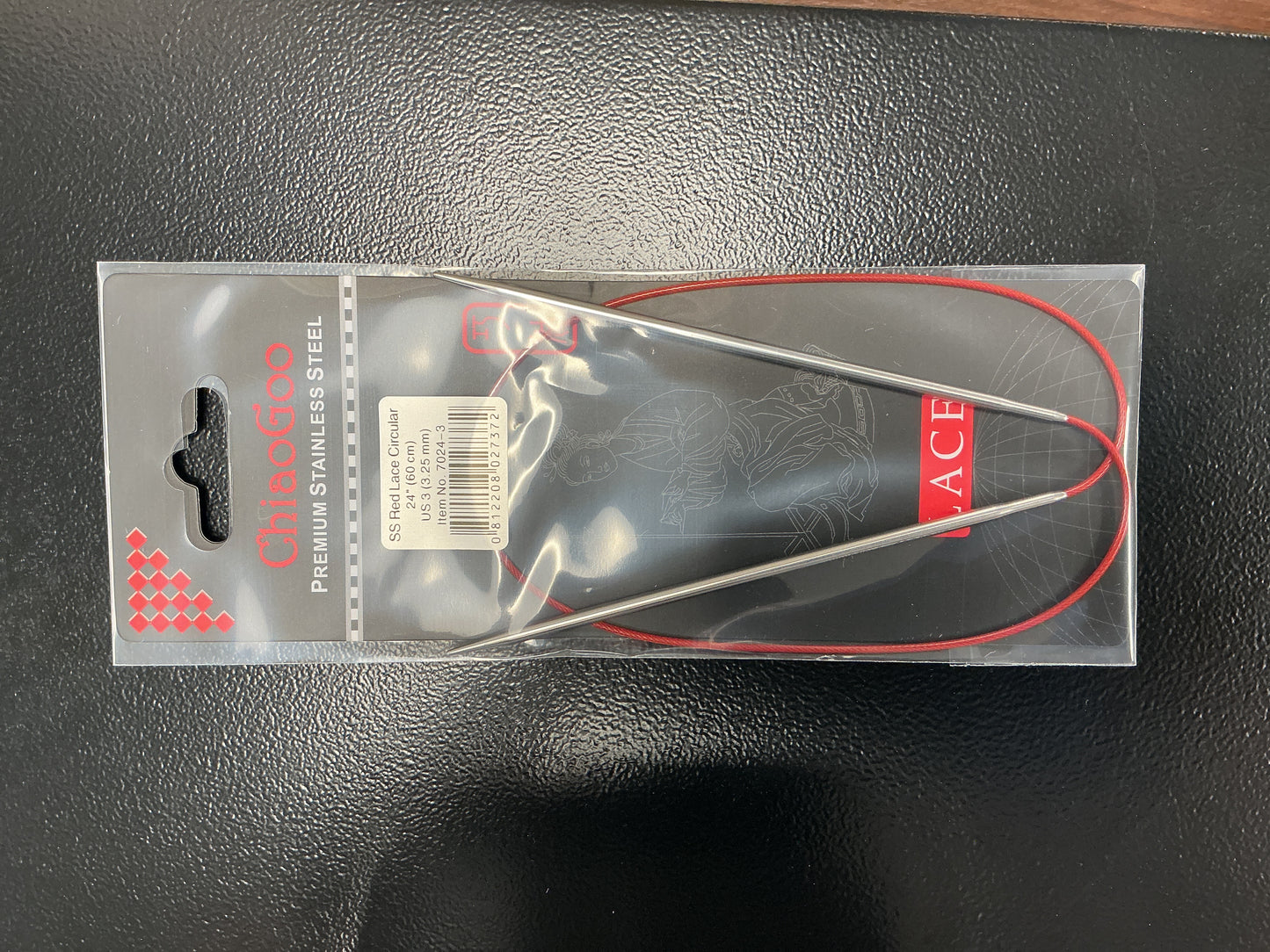 ChiaGoo red lace 24”, US 3 circular needle